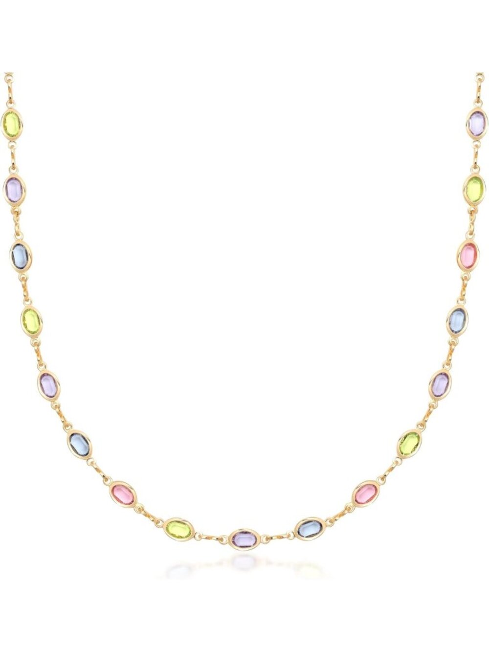 18K Gold Plated Multicolor Stone Crystal Oval Necklace for Women - Handmade in